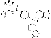 structure of CAS# 1380424-42-9, 4-[Bis(1,3-benzodioxol-5-yl)hydroxymethyl]-1-piperidinecarboxylic acid 2,2,2-trifluoro-1-(trifluoromethyl)ethyl ester