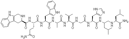 structure of CAS# 138147-78-1, RC 3095;[1(R),6[S-(R*,R*)]]-N2-[(2,3,4,9-Tetrahydro-1H-pyrido[3,4-b]indol-3-yl)carbonyl]-L-glutaminyl-L-tryptophyl-L-alanyl-L-valylglycyl-N-[1-[[[1-(aminocarbonyl)-3-methylbutyl]amino]methyl]-3-methylbutyl]-L-histidinamide