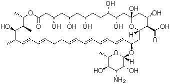 structure of CAS# 1400-61-9, Nystatin;33-[(3-Amino-3,6-dideoxy-beta-D-mannopyranosyl)oxy]-1,3,4,7,9,11,17,37-octahydroxy-15,16,18-trimethyl-13-oxo-14,39-Dioxabicyclo[33.3.1]nonatriaconta-19,21,25,27,29,31-hexaene-36-carboxylic acid; Fungicidin; Mycostatin