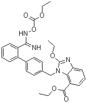 2-Ethoxy-1-[[2'-[[[(ethoxycarbonyl)oxy]amino]iminomethyl][1,1'-biphenyl]-4-yl]methyl]-1H-benzimidazole-7-carboxylic acid ethyl ester molecular structure (CAS 1403474-75-8)