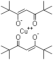 structure of CAS# 14040-05-2, Bis(dipivaloylmethanato)copper;Bis(2,2,6,6-tetramethyl-3,5-heptanedionato)copper; Bis(dipivaloylmethanato)copper(II); Bis(2,2,6,6-tetramethyl-3,5-heptanedione)copper; Bis(hexamethylacetylacetonato)copper(II); Copper bis(2,2,6,6-tetramethyl-3,5-heptanedionate); Copper bis(2,2,6,6-tetramethyl-3,5-heptanedione); Cupric 2,2,6,6-tetramethyl-3,5-heptanedionate; Di(dipivaloylmethanato)copper