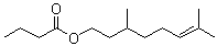 structure of CAS# 141-16-2, Citronellyl butyrate;2,6-Dimethyl-2-octen-8-yl butyrate; 3,7-Dimethyl-6-octenyl butanoate; Citronellol butyrate; NSC 46147