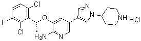 structure of CAS# 1415560-69-8, 3-[(1R)-1-(2,6-Dichloro-3-fluorophenyl)ethoxy]-5-[1-(4-piperidinyl)-1H-pyrazol-4-yl]-2-pyridinamine hydrochloride