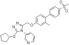 structure of CAS# 1418013-75-8, 3-[3-(Cyclopentylthio)-5-[[[2-methyl-4'-(methylsulfonyl)[1,1'-biphenyl]-4-yl]oxy]methyl]-4H-1,2,4-triazol-4-yl]pyridine