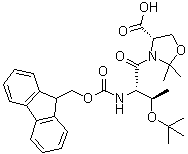 结构式 CAS# 1425938-63-1, (4S)-3-[(2S,3R)-3-(叔丁氧基)-2-[[芴甲氧羰基]氨基]-1-氧代丁基]-2,2-二甲基-4-恶唑烷羧酸