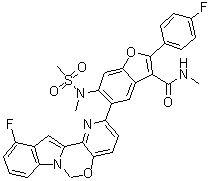 structure of CAS# 1426960-33-9, MK 8876;2-(4-Fluorophenyl)-5-(11-fluoro-6H-pyrido[2',3':5,6][1,3]oxazino[3,4-a]indol-2-yl)-N-methyl-6-[methyl(methylsulfonyl)amino]-3-benzofurancarboxamide
