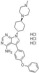 structure of CAS# 1435934-25-0, 7-[trans-4-(4-Methyl-1-piperazinyl)cyclohexyl]-5-(4-phenoxyphenyl)-7H-pyrrolo[2,3-d]pyrimidin-4-amine hydrochloride (1:3)
