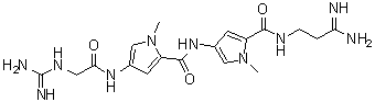 structure of CAS# 1438-30-8, Congocidin;4-[[2-[(Aminoiminomethyl)amino]acetyl]amino]-N-[5-[[(3-amino-3-iminopropyl)amino]carbonyl]-1-methyl-1H-pyrrol-3-yl]-1-methyl-1H-pyrrole-2-carboxamide; IA 887; NCI 3067; NSC 3067; Netropsin; Sinanomycin; T 1384