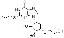 结构式 CAS# 1445580-43-7, 3-[(1R,2S,3S,4S)-2,3-二羟基-4-(2-羟基乙氧基)环戊基]-3,6-二氢-5-(丙硫基)-7H-1,2,3-三唑并[4,5-d]嘧啶-7-酮
