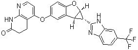 结构式 CAS# 1446090-77-2, rel-5-[[(1R,1aS,6bR)-1a,6b-二氢-1-[6-(三氟甲基)-1H-苯并咪唑-2-基]-1H-环丙烯并[b]苯并呋喃-5-基]氧基]-3,4-二氢-1,8-萘啶-2(1H)-酮