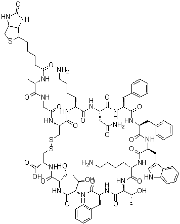 N-[5-[(3aS,4S,6aR)-Hexahydro-2-oxo-1H-thieno[3,4-d]imidazol-4-yl]-1-oxopentyl]-somatostatin (sheep) molecular structure (CAS 145251-83-8)