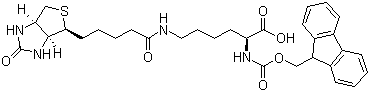 structure of CAS# 146987-10-2, N-Fmoc-N'-biotinyl-L-lysine;Fmoc-Lys(Biotin)-OH; N-(9-Fluorenylmethyloxycarbonyl)-N'-biotinyl-L-lysine