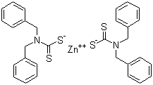 结构式 CAS# 14726-36-4, 二苄基二硫代氨基甲酸锌; 橡胶促进剂 ZBEC