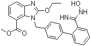 structure of CAS# 147403-65-4, 2-Ethoxy-1-[[2'-[(hydroxyamino)iminomethyl][1,1'-biphenyl]-4-yl]methyl]-1H-benzimidazole-7-carboxylic acid methyl ester