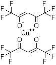 structure of CAS# 14781-45-4, Copper(II) hexafluoroacetylacetonate;Bis(1,1,1,5,5,5-hexafluoro-2,4-pentanedionato)copper (II); Bis(1,1,1,5,5,5-hexafluoroacetylacetonato)copper(II); Bis(hexafluoroacetoacetonato)copper(II); Bis(hexafluoroacetylacetonato)copper; Bis(hexafluoroacetylacetonato)copper(II)