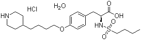 结构式 CAS# 150915-40-5, 盐酸替罗非班; N-(正丁基磺酰基)-O-[4-(4-哌啶基)丁基]-L-酪氨酸盐酸盐水合物