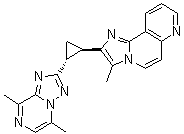 结构式 CAS# 1516895-53-6, rel-2-[(1R,2R)-2-(5,8-二甲基[1,2,4]三唑并[1,5-a]吡嗪-2-基)环丙基]-3-甲基咪唑并[2,1-f][1,6]萘啶