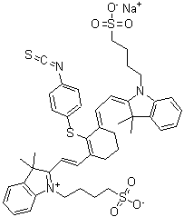 structure of CAS# 152111-91-6, NIR 797 isothiocyanate;1'-Bis(4-sulfobutyl)-11-(4-isothiocyanatophenylthio)-3,3,3',3'-tetramethyl-10,12-trimethyleneindotricarbocyanine monosodium salt