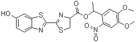 4,5-Dihydro-2-(6-hydroxy-2-benzothiazolyl)-4-thiazolecarboxylic acid 1-(4,5-dimethoxy-2-nitrophenyl)ethyl ester molecular structure (CAS 154140-55-3)