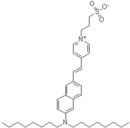 structure of CAS# 157134-53-7, 4-[2-[6-(Dioctylamino)-2-naphthalenyl]ethenyl]-1-(3-sulfopropyl)pyridinium inner salt;Di-8-ANEPPS