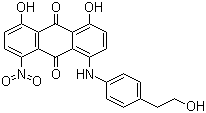 结构式 CAS# 15791-78-3, 分散蓝 27; 1,8-二羟基-4-硝基-5-(N-(对苯乙醇)氨基)蒽醌