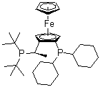structure of CAS# 158923-11-6, [(R)-1-[(S)-2-(Dicyclohexylphosphino)ferrocenyl]ethyl]di-tert-butylphosphine;(2R)-1-[(1R)-1-[Bis(1,1-dimethylethyl)phosphino]ethyl]-2-(dicyclohexylphosphino)ferrocene