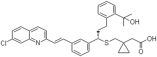 结构式 CAS# 158966-92-8, 孟鲁司特; (R-(E))-1-(((1-(3-(2-(7-氯-2-喹啉基)乙烯基)苯基)-3-(2-(1-羟基-1-甲基乙基)苯基)丙基)硫)甲基)环丙基乙酸