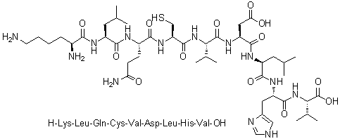 L-Lysyl-L-leucyl-L-glutaminyl-L-cysteinyl-L-valyl-L-alpha-aspartyl-L-leucyl-L-histidyl-L-valine molecular structure (CAS 160214-78-8)