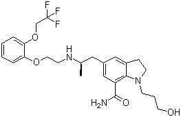 结构式 CAS# 160970-54-7, 西洛多辛; 西罗多辛; 2,3-二氢-1-(3-羟基丙基)-5-[(2R)-2-[2-[2-(2,2,2-三氟乙氧基)苯氧基]乙胺基]丙基]-1H-吲哚-7-甲酰胺