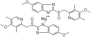 structure of CAS# 161973-10-0, Esomeprazole magnesium;Magnesium 5-methoxy-2-[(4-methoxy-3,5-dimethylpyridin-2-yl)methylsulfinyl]benzimidazol-1-ide