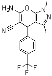 structure of CAS# 1637739-82-2, 6-Amino-1,4-dihydro-1,3-dimethyl-4-[4-(trifluoromethyl)phenyl]pyrano[2,3-c]pyrazole-5-carbonitrile