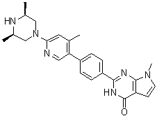 rel-2-[4-[6-[(3R,5S)-3,5-Dimethyl-1-piperazinyl]-4-methyl-3-pyridinyl]phenyl]-3,7-dihydro-7-methyl-4H-pyrrolo[2,3-d]pyrimidin-4-one molecular structure (CAS 1645286-75-4)