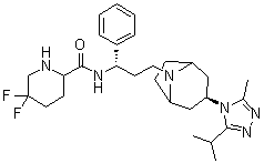 5,5-Difluoro-N-[(1S)-3-[(3-exo)-3-[3-methyl-5-(1-methylethyl)-4H-1,2,4-triazol-4-yl]-8-azabicyclo[3.2.1]oct-8-yl]-1-phenylpropyl]-2-piperidinecarboxamide molecular structure (CAS 1673575-93-3)