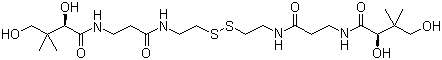 structure of CAS# 16816-67-4, D-Pantethine;Bis(N-pantothenylamidoethyl) disulfide; (2R)-N-[3-[2-[2-[3-[[(2R)-2,4-dihydroxy-3,3-dimethylbutanoyl]amino]propanoylamino]ethyldisulfanyl]ethylamino]-3-oxopropyl]-2,4-dihydroxy-3,3-dimethylbutanamide
