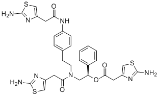 structure of CAS# 1684452-84-3, Mirabegron Impurity 34;(R)-2-(2-(2-aminothiazol-4-yl)-N-(4-(2-(2-aminothiazol-4-yl)acetamido)phenethyl)acetamido)-1-phenylethyl 2-(2-aminothiazol-4-yl)acetate