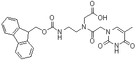 structure of CAS# 169396-92-3, N-[2-(3,4-Dihydro-5-methyl-2,4-dioxo-1(2H)-pyrimidinyl)acetyl]-N-[2-[[(9H-fluoren-9-ylmethoxy)carbonyl]amino]ethyl]glycine;Fmoc-T-(Bhoc)-OH