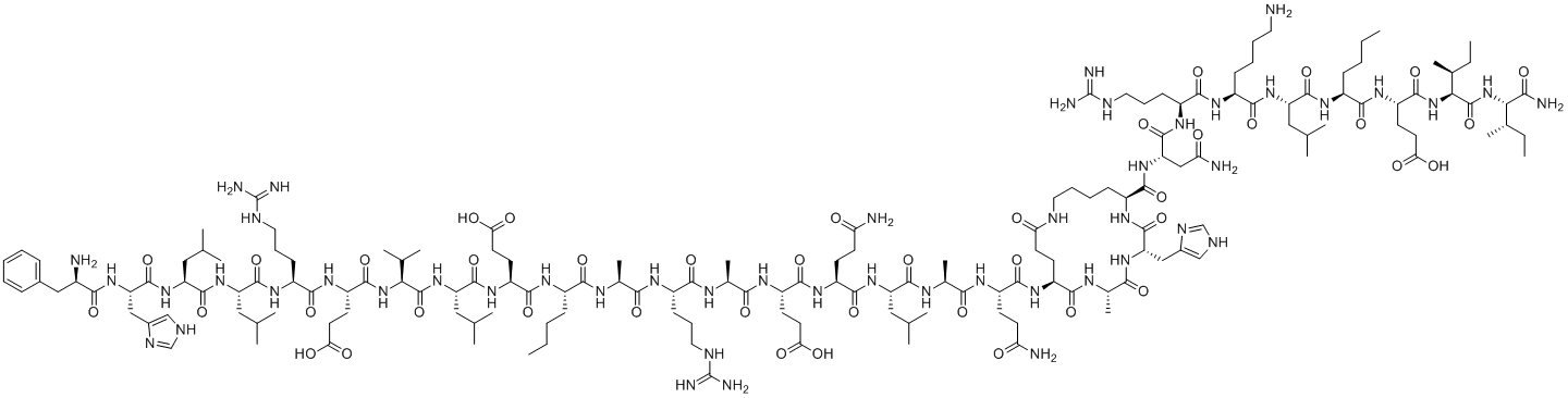 structure of CAS# 170809-51-5, Astressin;(4S)-5-[[(2S)-5-amino-1-[[(2S)-1-[[(2S)-1-[[(2S)-5-amino-1-[[(3S,6S,9S,18S)-18-[[(2S)-4-amino-1-[[(2S)-1-[[(2S)-6-amino-1-[[(2S)-1-[[(2S)-1-[[(2S)-1-[[(2S,3S)-1-[[(2S,3S)-1-amino-3-methyl-1-oxopentan-2-yl]amino]-3-methyl-1-oxopentan-2-yl]amino]-4-carboxy-1-oxobutan-2-yl]amino]-1-oxohexan-2-yl]amino]-4-methyl-1-oxopentan-2-yl]amino]-1-oxohexan-2-yl]amino]-5-carbamimidamido-1-oxopentan-2-yl]amino]-1,4-dioxobutan-2-yl]carbamoyl]-3-(1H-imidazol-4-ylmethyl)-6-methyl-2,5,8,12-tetraoxo-1,4,7,13-tetrazacyclooctadec-9-yl]amino]-1,5-dioxopentan-2-yl]amino]-1-oxopropan-2-yl]amino]-4-methyl-1-oxopentan-2-yl]amino]-1,5-dioxopentan-2-yl]amino]-4-[[(2S)-2-[[(2S)-2-[[(2S)-2-[[(2S)-2-[[(2S)-2-[[(2S)-2-[[(2S)-2-[[(2S)-2-[[(2S)-2-[[(2S)-2-[[(2S)-2-[[(2S)-2-[[(2R)-2-amino-3-phenylpropanoyl]amino]-3-(1H-imidazol-4-yl)propanoyl]amino]-4-methylpentanoyl]amino]-4-methylpentanoyl]amino]-5-carbamimidamidopentanoyl]amino]-4-carboxybutanoyl]amino]-3-methylbutanoyl]amino]-4-methylpentanoyl]amino]-4-carboxybutanoyl]amino]hexanoyl]amino]propanoyl]amino]-5-carbamimidamidopentanoyl]amino]propanoyl]amino]-5-oxopentanoic acid