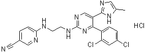 structure of CAS# 1797989-42-4, 6-[[2-[[4-(2,4-Dichlorophenyl)-5-(5-methyl-1H-imidazol-2-yl)-2-pyrimidinyl]amino]ethyl]amino]-3-pyridinecarbonitrile hydrochloride (1:1)