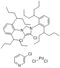 structure of CAS# 1814936-54-3, (SP-4-1)-[1,3-Bis[2,6-bis(1-propylbutyl)phenyl]-4,5-dichloro-1,3-dihydro-2H-imidazol-2-ylidene]dichloro(3-chloropyridine-κN)-Palladium;3-chloropyridine;4,5-dichloro-1,3-bis[2,6-di(heptan-4-yl)phenyl]-2H-imidazole dichloropalladium