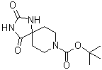 structure of CAS# 183673-70-3, 2,4-Dioxo-1,3,8-triazaspiro[4.5]decane-8-carboxylic acid tert-butyl ester;2,4-Dioxo-1,3,8-triazaspiro[4.5]decane-8-carboxylic acid tert-butyl ester; 8-tert-Butoxycarbonyl-1,3,8-triazaspiro[4.5]decane-2,4-dione; tert-Butyl 2,4-dioxo-1,3,8-triazaspiro[4.5]decane-8-carboxylate