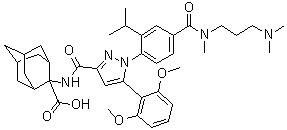 structure of CAS# 184162-64-9, 2-[[[5-(2,6-Dimethoxyphenyl)-1-[4-[[[3-(dimethylamino)propyl]methylamino]carbonyl]-2-(1-methylethyl)phenyl]-1H-pyrazol-3-yl]carbonyl]amino]tricyclo[3.3.1.1£¨3,7£©]decane-2-carboxylic acid;SR 142948