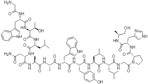 Glycyl-L-tryptophyl-L-threonyl-L-leucyl-L-asparaginyl-L-alanyl-L-alanyl-D-tryptophyl-L-tyrosyl-L-leucyl-L-leucylglycyl-L-prolyl-N-[(1S)-2-hydroxy-1-methylethyl]-L-histidinamide molecular structure (CAS 184683-37-2)