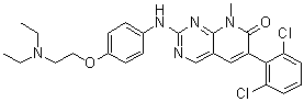 structure of CAS# 185039-89-8, 6-(2,6-Dichlorophenyl)-2-[[4-[2-(diethylamino)ethoxy]phenyl]amino]-8-methylpyrido[2,3-d]pyrimidin-7(8H)-one;PD 0166285