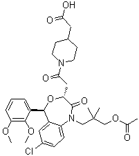 structure of CAS# 189060-13-7, Lapaquistat acetate;1-[[(3R,5S)-1-[3-(Acetyloxy)-2,2-dimethylpropyl]-7-chloro-5-(2,3-dimethoxyphenyl)-1,2,3,5-tetrahydro-2-oxo-4,1-benzoxazepin-3-yl]acetyl]-4-piperidineacetic acid; TAK 475