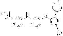 structure of CAS# 1898283-02-7, 4-[[4-[[1-Cyclopropyl-3-(tetrahydro-2H-pyran-4-yl)-1H-pyrazol-4-yl]oxy]-2-pyridinyl]amino]-alpha,alpha-dimethyl-2-pyridinemethanol