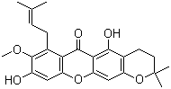 3,4-Dihydro-5,9-dihydroxy-8-methoxy-2,2-dimethyl-7-(3-methyl-2-butenyl)-2H,6H-pyrano[3,2-b]xanthen-6-one molecular structure (CAS 19275-46-8)