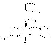 结构式 CAS# 1927857-61-1, 4-(二氟甲基)-5-[4-[(3S)-3-甲基-4-吗啉基]-6-(4-吗啉基)-1,3,5-三嗪-2-基]-2-吡啶胺