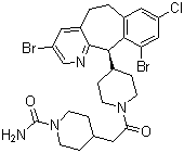结构式 CAS# 193275-84-2, 洛那法尼; 4-[2-[4-[(11R)-3,10-二溴-8-氯-6,11-二氢-5H-苯并[5,6]环庚并[1,2-b]吡啶-11-基]-1-哌啶基]-2-氧代乙基]-1-哌啶甲酰胺