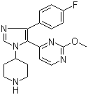 结构式 CAS# 193746-75-7, SB 242235; 4-[4-(4-氟苯基)-1-(4-哌啶基)-1H-咪唑-5-基]-2-甲氧基嘧啶