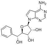 structure of CAS# 2040291-27-6, (2R,3R,4S,5R)-2-(4-aminopyrrolo[2,3-d]pyrimidin-7-yl)-5-[(R)-hydroxy(phenyl)methyl]oxolane-3,4-diol